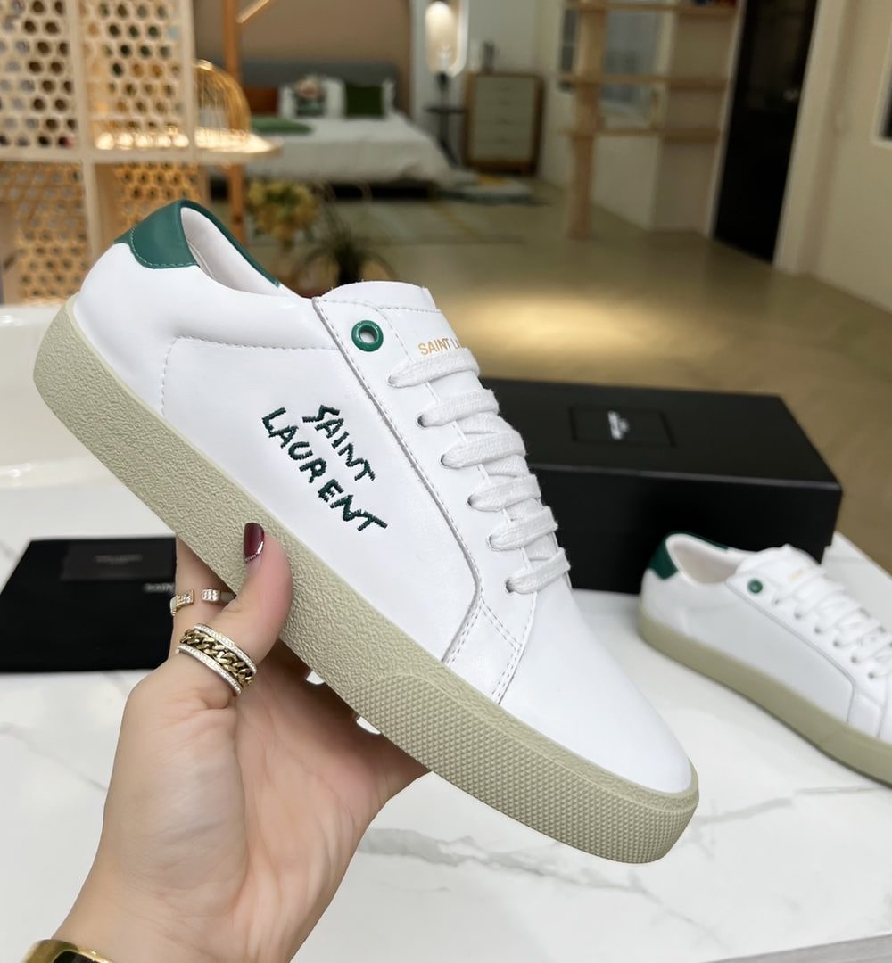 Saint Laurent Women's Court Classic Sl/06 Embroidered Sneakers Green For Women YSL