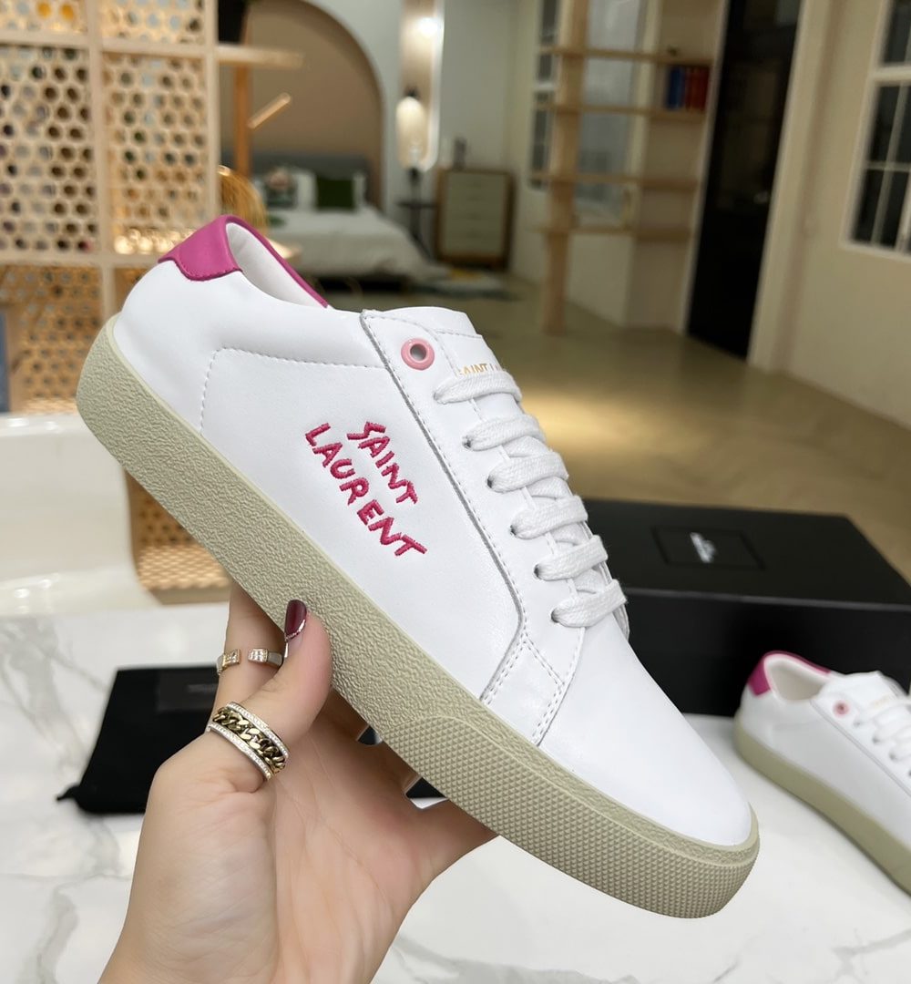 Saint Laurent Women's Court Classic Sl/06 Embroidered Sneakers Pink For Women YSL