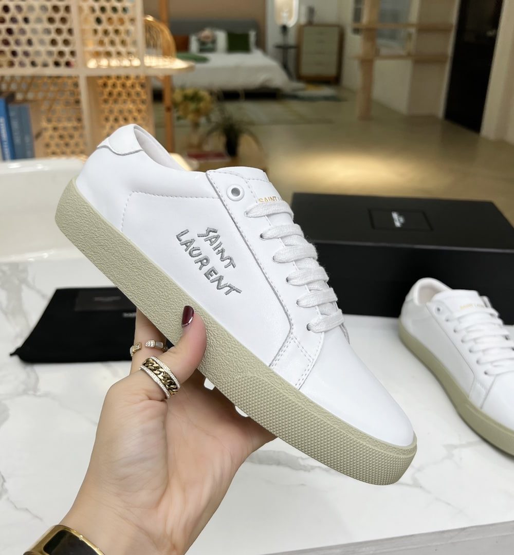 Saint Laurent Women's Court Classic Sl/06 Embroidered Sneakers White For Women YSL