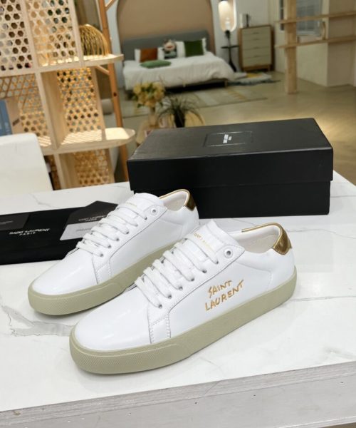 Saint Laurent Women's Court Classic Sl/06 Embroidered Sneakers Yellow For Women YSL