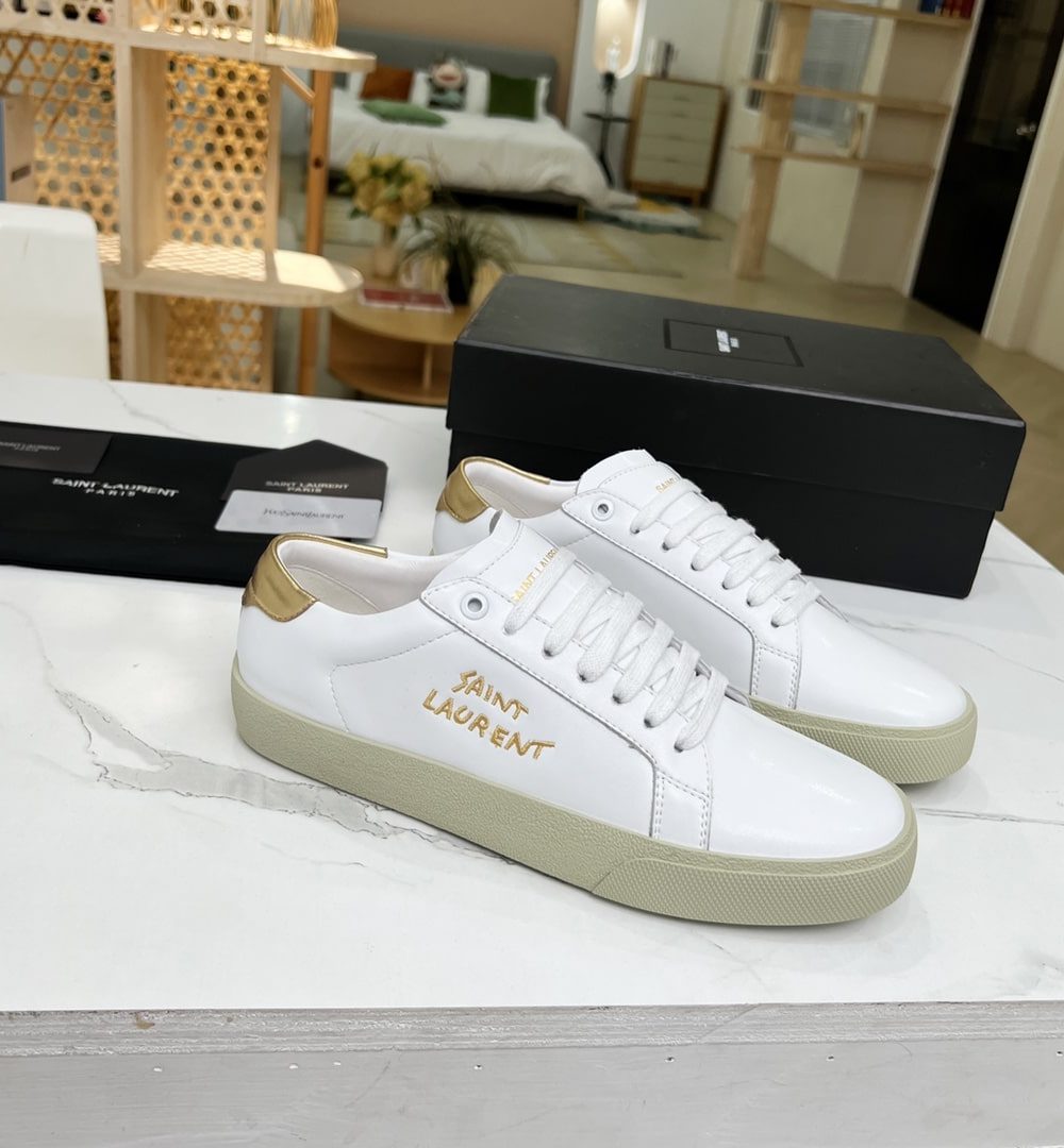 Saint Laurent Women's Court Classic Sl/06 Embroidered Sneakers Yellow For Women YSL