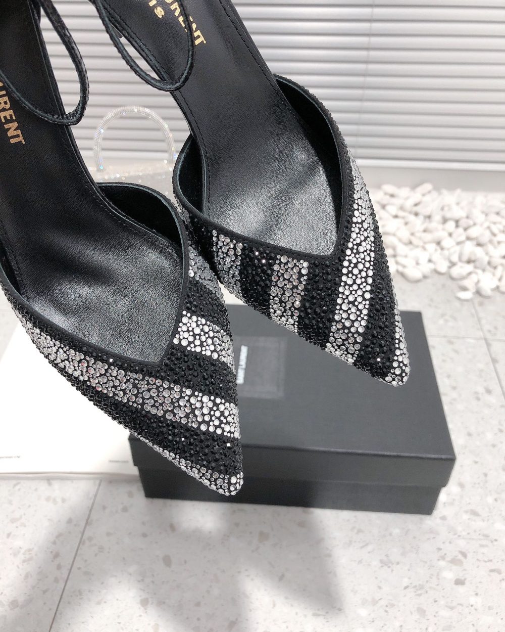 Saint Laurent Women's Glittering Rhinestone Embellished Pumps Black For Women YSL