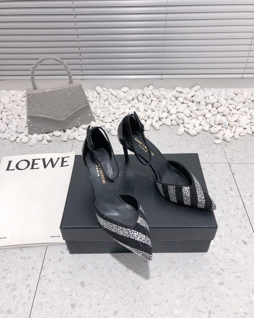 Saint Laurent Women's Glittering Rhinestone Embellished Pumps Black For Women YSL