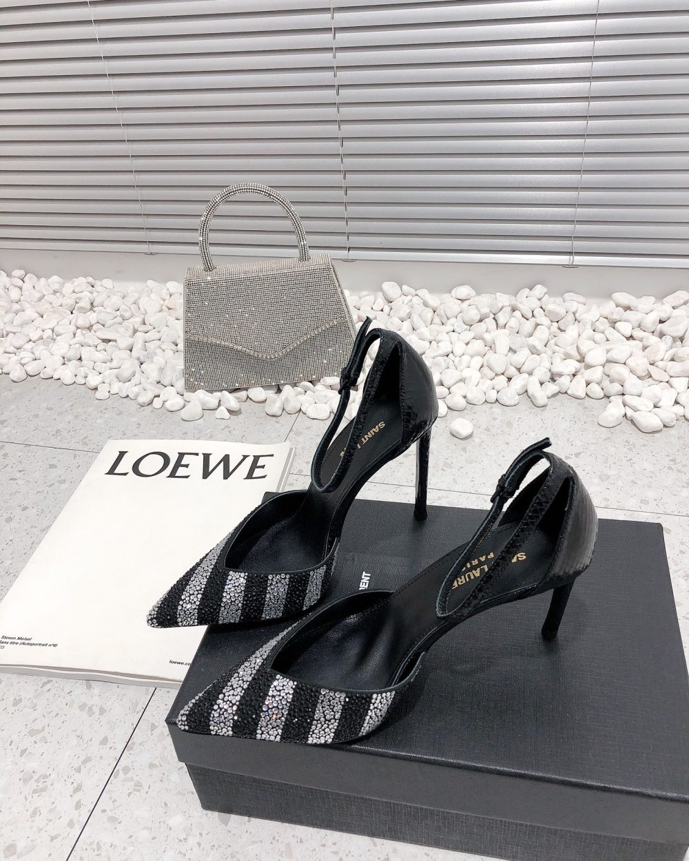 Saint Laurent Women's Glittering Rhinestone Embellished Pumps Black For Women YSL