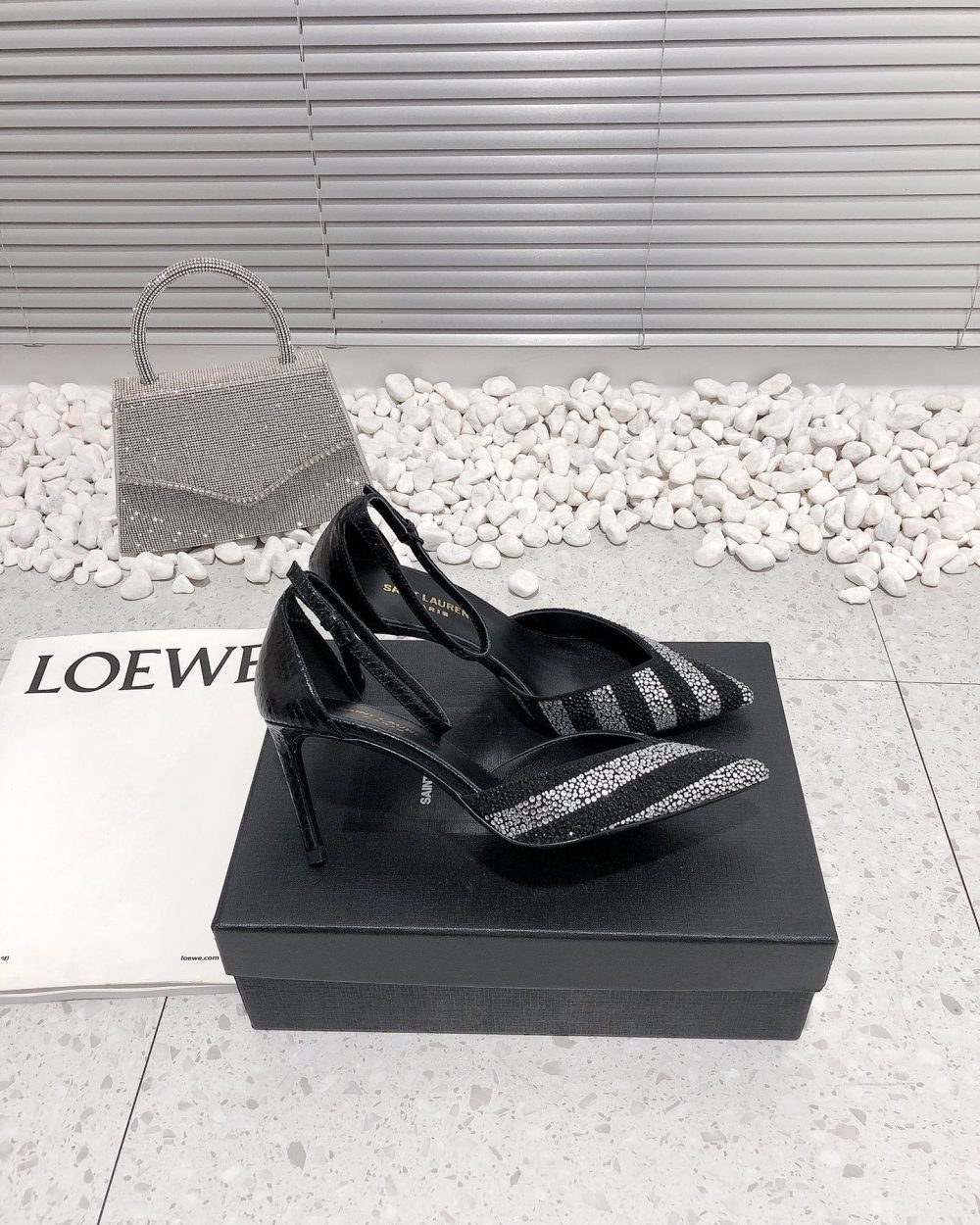 Saint Laurent Women's Glittering Rhinestone Embellished Pumps Black For Women YSL