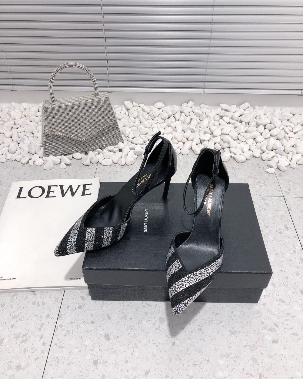 Saint Laurent Women's Glittering Rhinestone Embellished Pumps Black For Women YSL