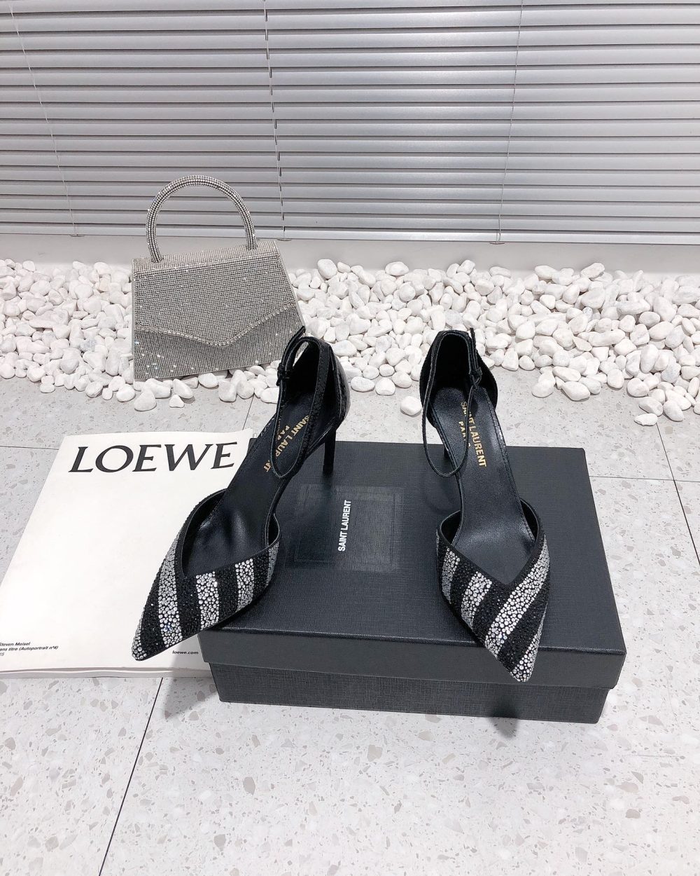 Saint Laurent Women's Glittering Rhinestone Embellished Pumps Black For Women YSL