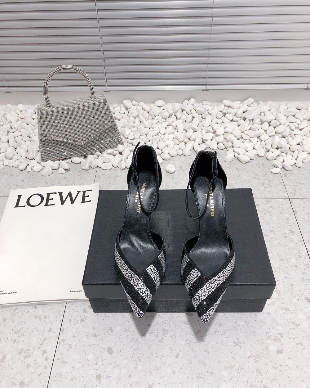 Saint Laurent Women's Glittering Rhinestone Embellished Pumps Black For Women YSL