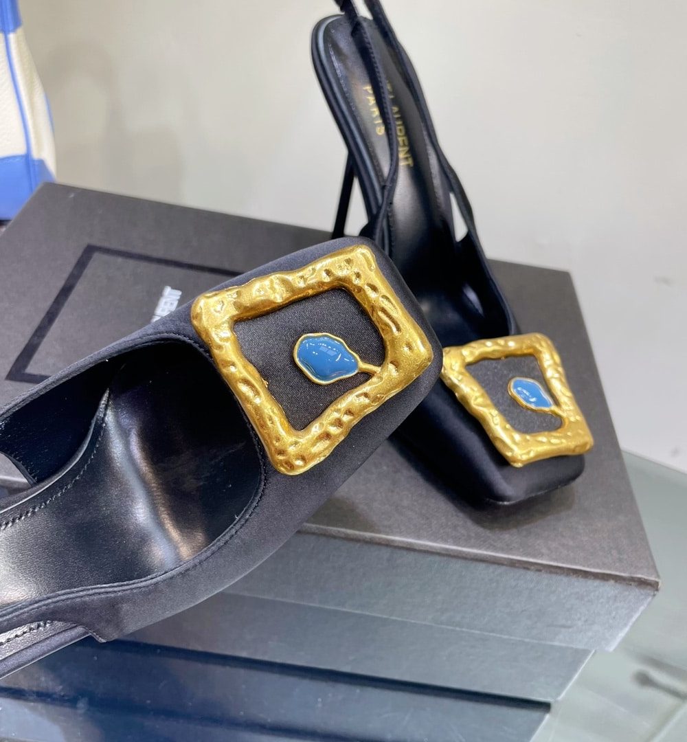 Saint Laurent Women's Maxine Silk Slingback Pumps Black For Women YSL