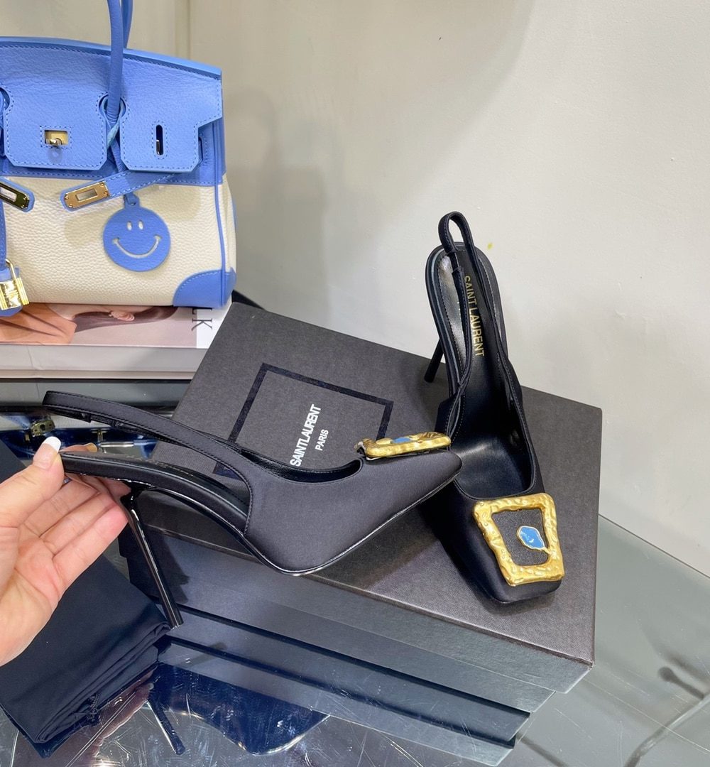 Saint Laurent Women's Maxine Silk Slingback Pumps Black For Women YSL