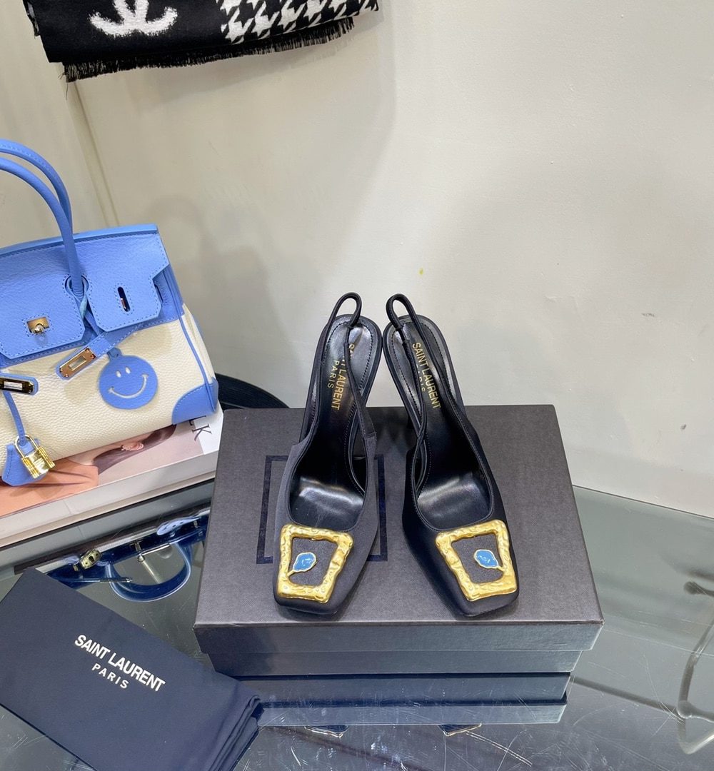 Saint Laurent Women's Maxine Silk Slingback Pumps Black For Women YSL