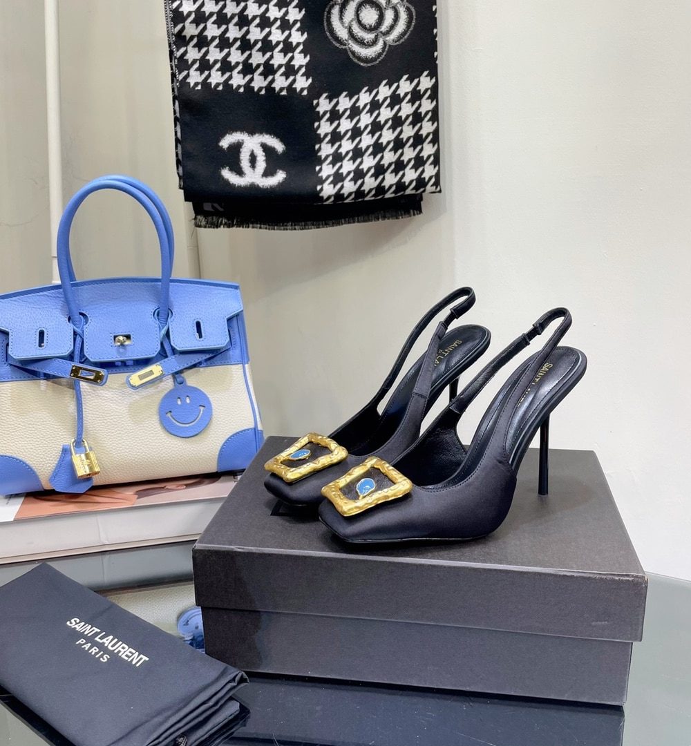 Saint Laurent Women's Maxine Silk Slingback Pumps Black For Women YSL