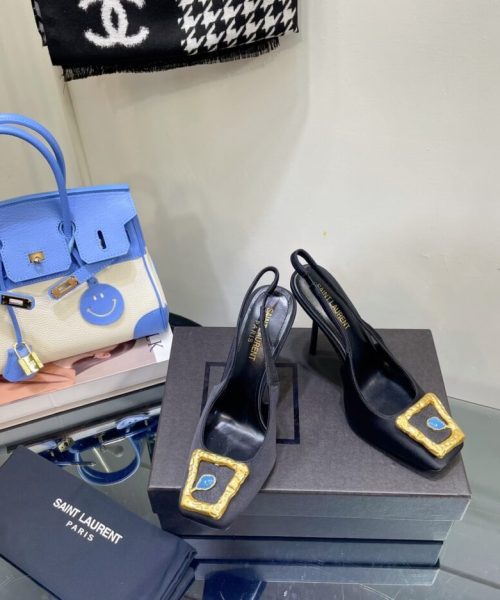 Saint Laurent Women's Maxine Silk Slingback Pumps Black For Women YSL