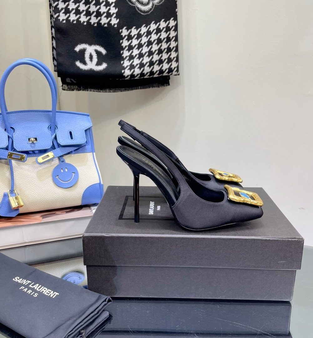 Saint Laurent Women's Maxine Silk Slingback Pumps Black For Women YSL