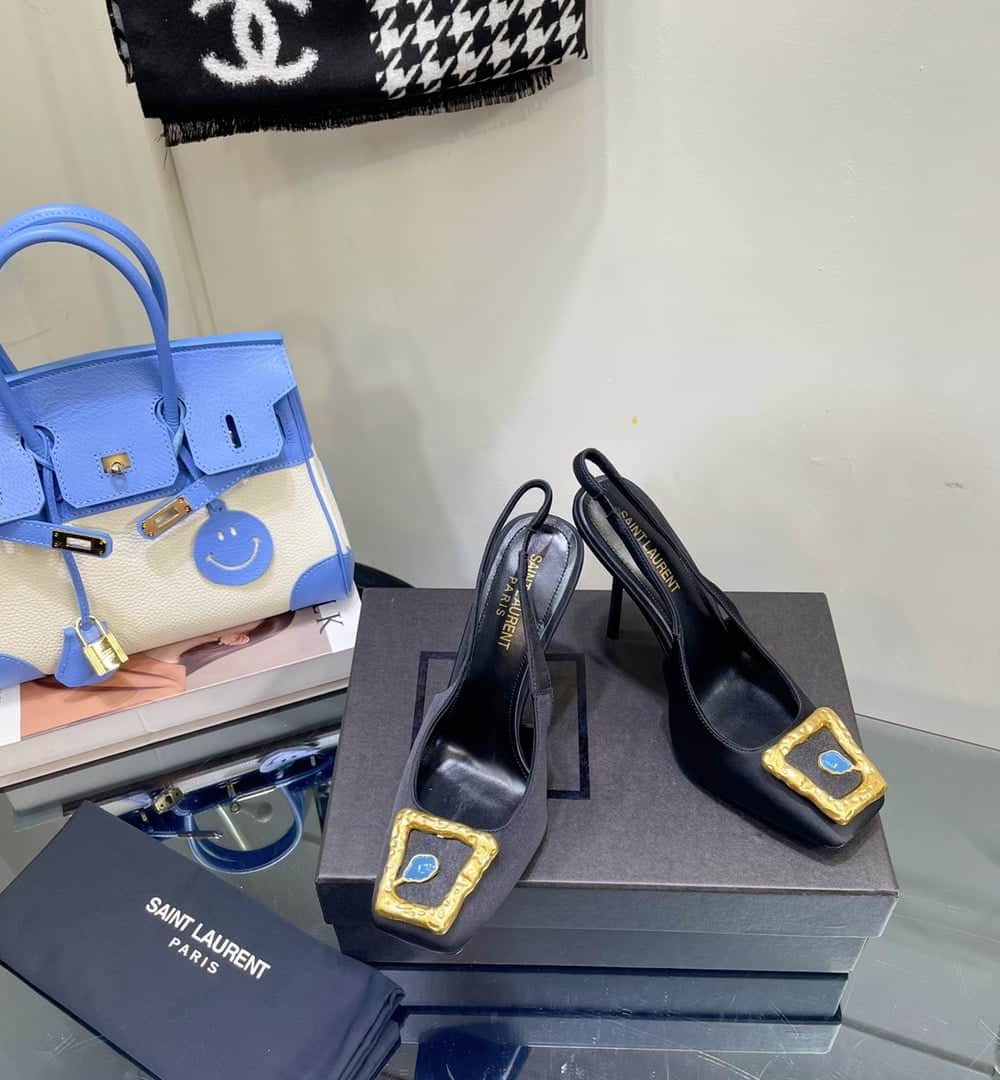 Saint Laurent Women's Maxine Silk Slingback Pumps Black For Women YSL