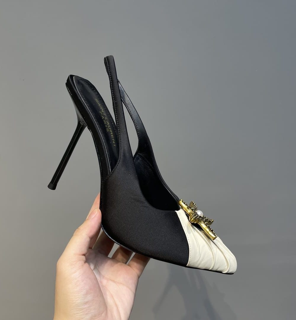 Saint Laurent Women's Silk Slingback Pumps Black For Women YSL