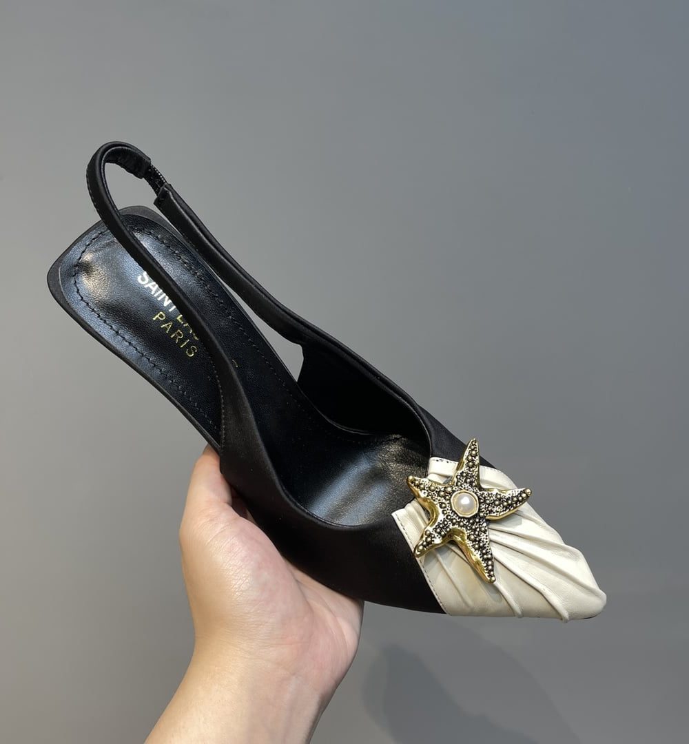 Saint Laurent Women's Silk Slingback Pumps Black For Women YSL