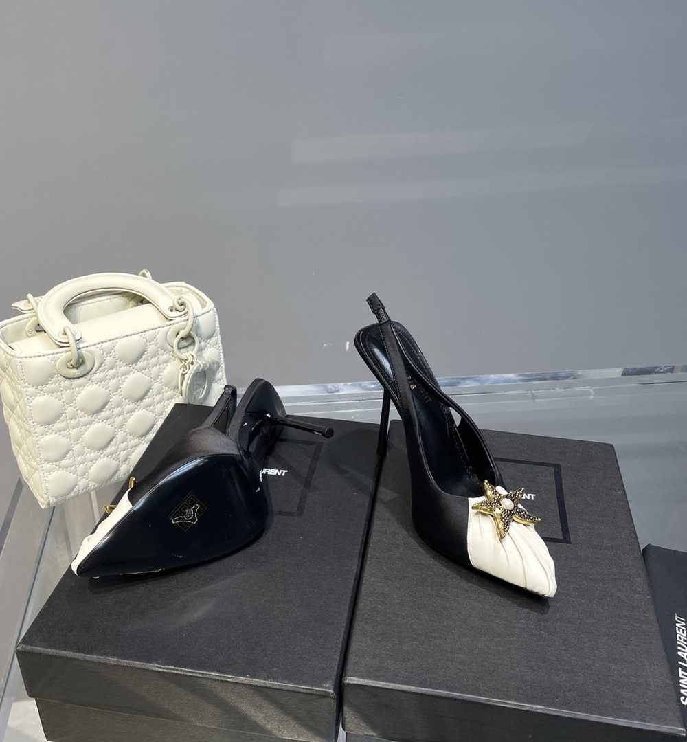 Saint Laurent Women's Silk Slingback Pumps Black For Women YSL