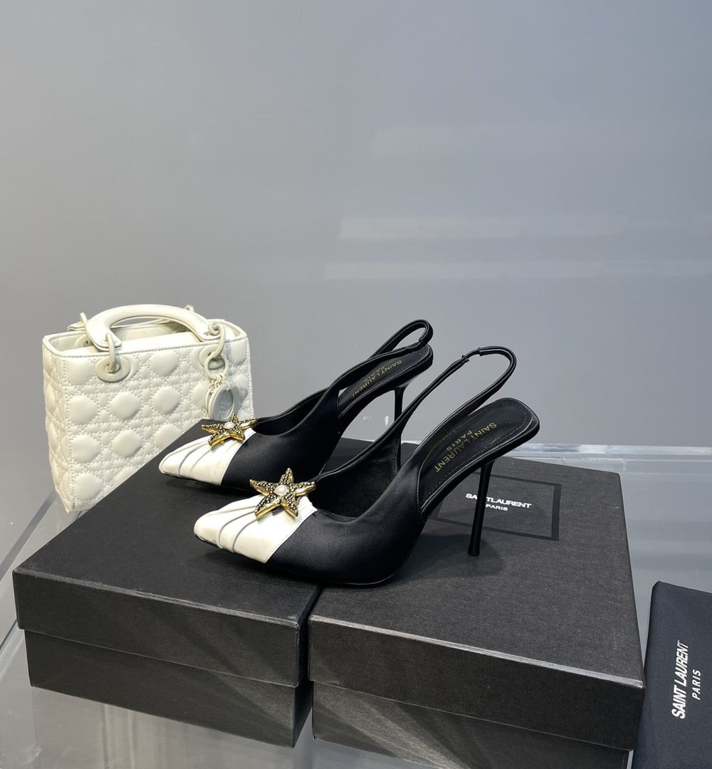 Saint Laurent Women's Silk Slingback Pumps Black For Women YSL