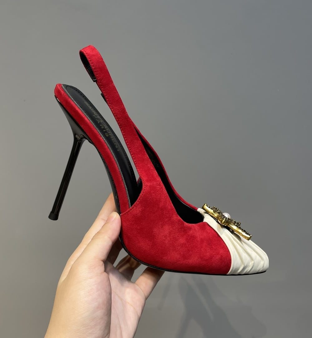 Saint Laurent Women's Silk Slingback Pumps Red For Women YSL
