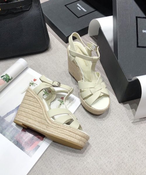 Saint Laurent Women's Tribute Espadrilles Wedge Beige For Women YSL