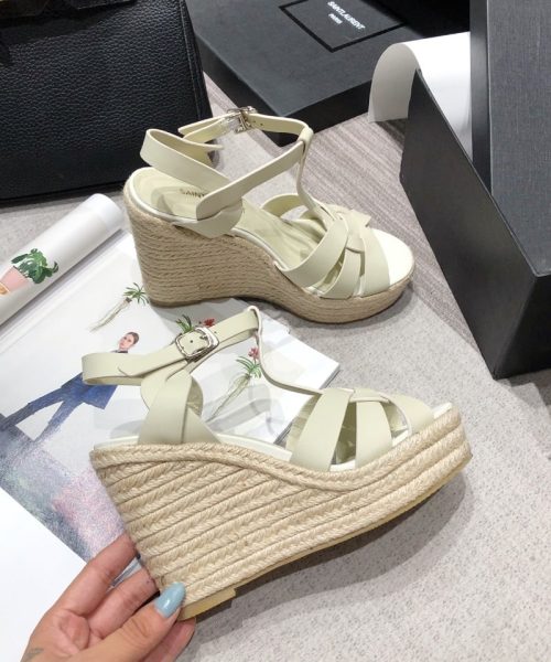 Saint Laurent Women's Tribute Espadrilles Wedge Beige For Women YSL