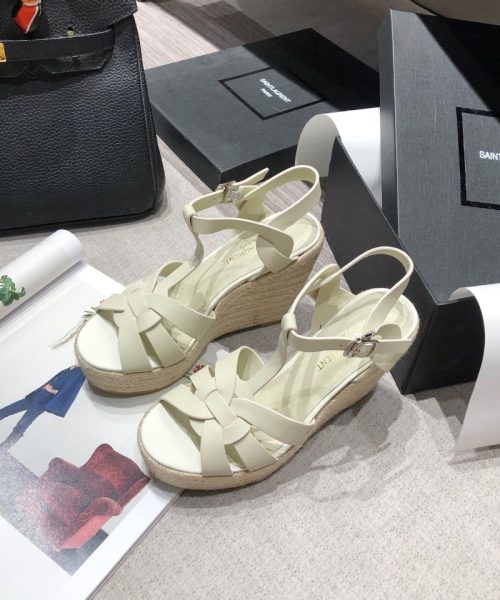 Saint Laurent Women's Tribute Espadrilles Wedge Beige For Women YSL