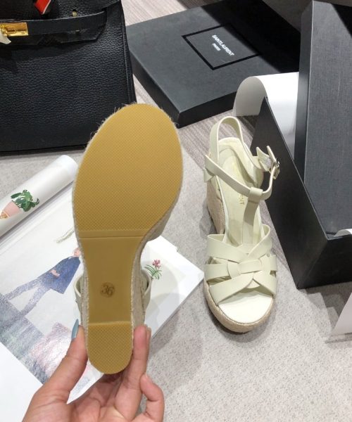 Saint Laurent Women's Tribute Espadrilles Wedge Beige For Women YSL