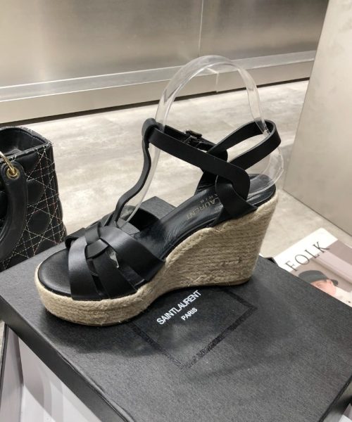 Saint Laurent Women's Tribute Espadrilles Wedge Black For Women YSL