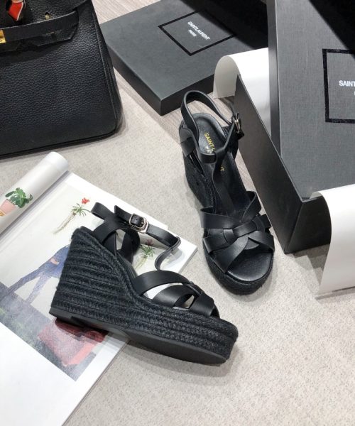 Saint Laurent Women's Tribute Espadrilles Wedge Black For Women YSL 611924BDA001000