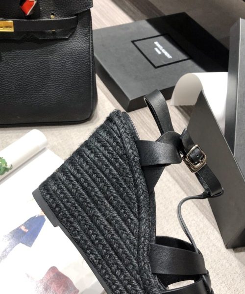 Saint Laurent Women's Tribute Espadrilles Wedge Black For Women YSL 611924BDA001000