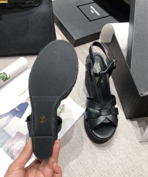 Saint Laurent Women's Tribute Espadrilles Wedge Black For Women YSL 611924BDA001000