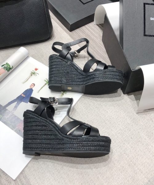 Saint Laurent Women's Tribute Espadrilles Wedge Black For Women YSL 611924BDA001000