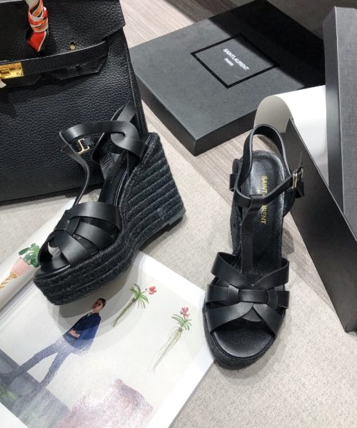 Saint Laurent Women's Tribute Espadrilles Wedge Black For Women YSL 611924BDA001000