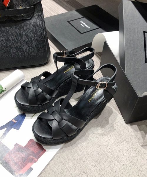 Saint Laurent Women's Tribute Espadrilles Wedge Black For Women YSL 611924BDA001000