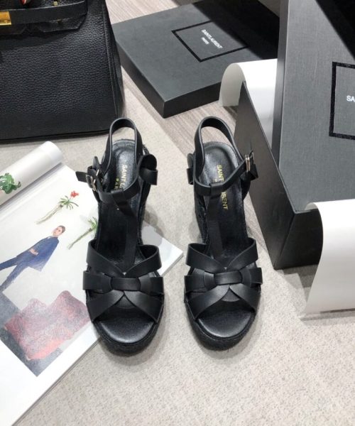 Saint Laurent Women's Tribute Espadrilles Wedge Black For Women YSL 611924BDA001000