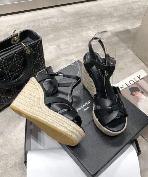 Saint Laurent Women's Tribute Espadrilles Wedge Black For Women YSL