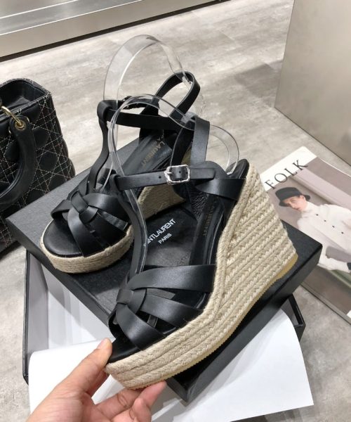 Saint Laurent Women's Tribute Espadrilles Wedge Black For Women YSL