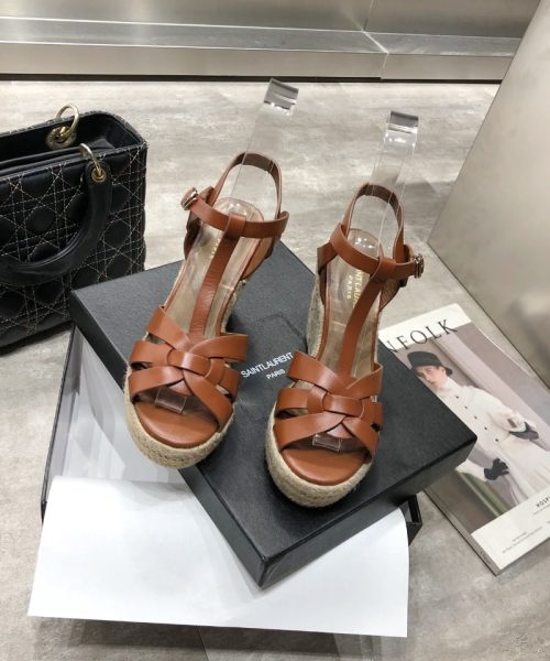 Saint Laurent Women's Tribute Espadrilles Wedge Brown For Women YSL 611924BDA002206