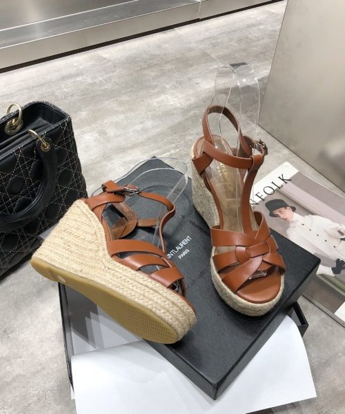 Saint Laurent Women's Tribute Espadrilles Wedge Brown For Women YSL 611924BDA002206