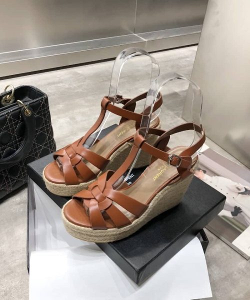 Saint Laurent Women's Tribute Espadrilles Wedge Brown For Women YSL 611924BDA002206
