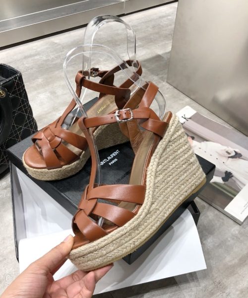 Saint Laurent Women's Tribute Espadrilles Wedge Brown For Women YSL 611924BDA002206