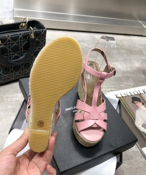 Saint Laurent Women's Tribute Espadrilles Wedge Pink For Women YSL