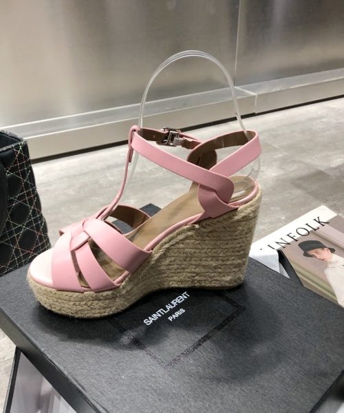 Saint Laurent Women's Tribute Espadrilles Wedge Pink For Women YSL