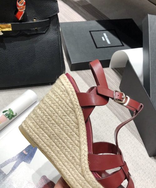 Saint Laurent Women's Tribute Espadrilles Wedge Reddish-Brown For Women YSL