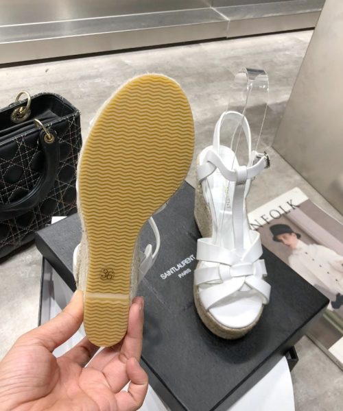 Saint Laurent Women's Tribute Espadrilles Wedge White For Women YSL 611924BZC009008