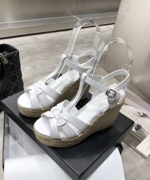 Saint Laurent Women's Tribute Espadrilles Wedge White For Women YSL 611924BZC009008