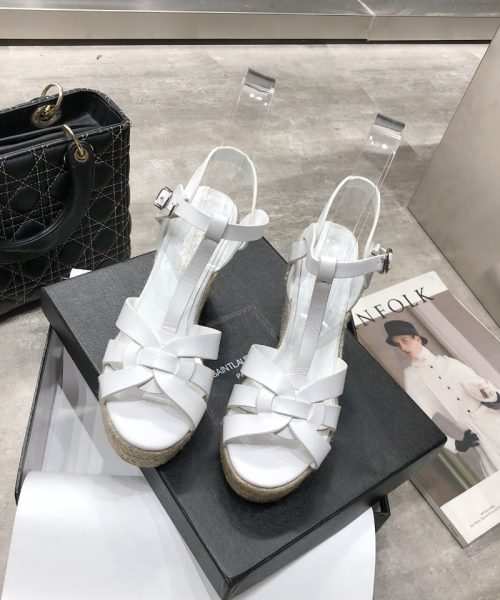 Saint Laurent Women's Tribute Espadrilles Wedge White For Women YSL 611924BZC009008