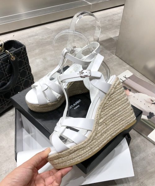 Saint Laurent Women's Tribute Espadrilles Wedge White For Women YSL 611924BZC009008