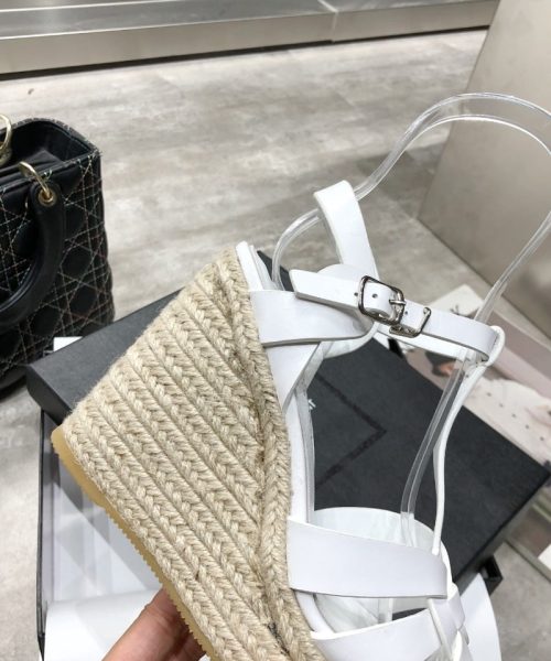 Saint Laurent Women's Tribute Espadrilles Wedge White For Women YSL 611924BZC009008